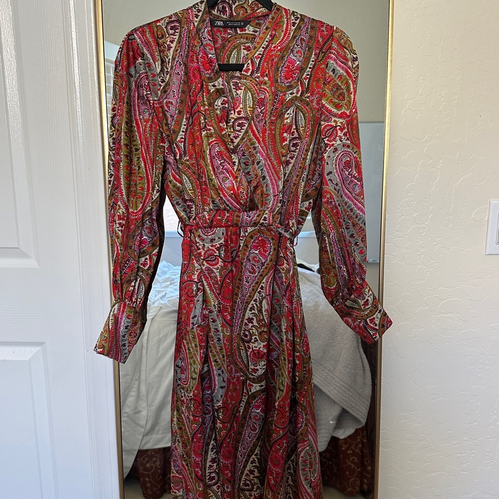 Zara Multicolor Satin Long Sleeve Dress